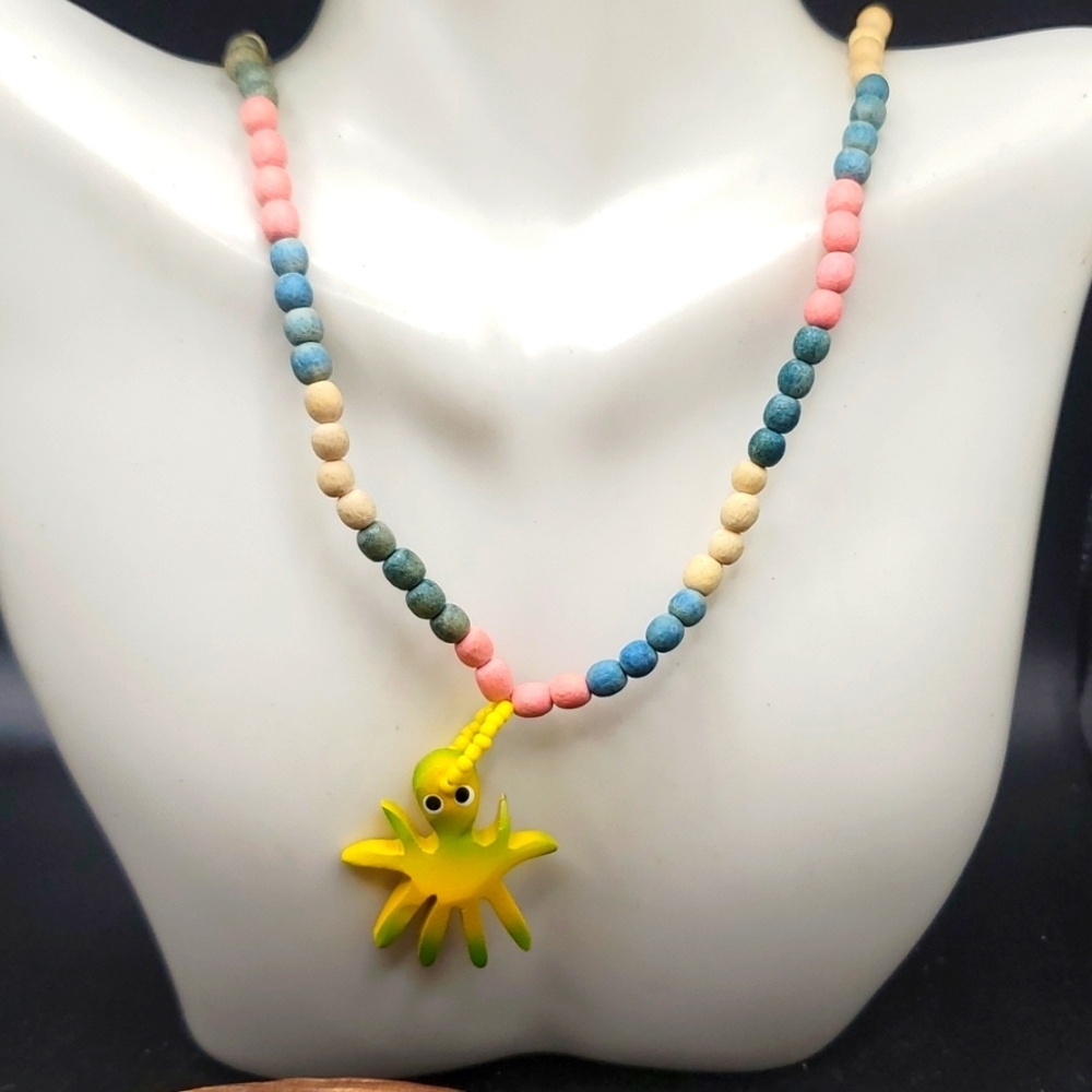 African wooden pastel colorful‎ octopus necklace